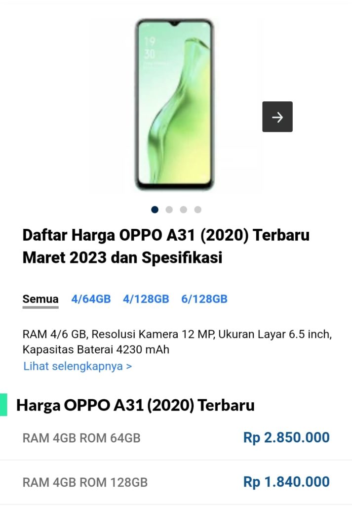 Spesifikasi HP Oppo A31 dan Harganya Murah Banget !